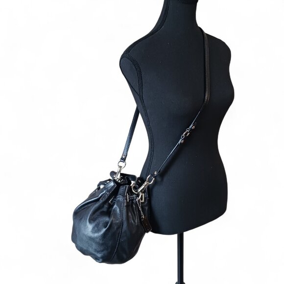 Authentic Coach Mia Drawstring Bucket Bag 14601 | Black Leather Polka Dot - Picture 7 of 14